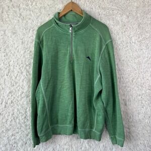 Tommy Bahama Quarter Zip Pullover XL Green Pima Cotton Tencel Coastal Casual